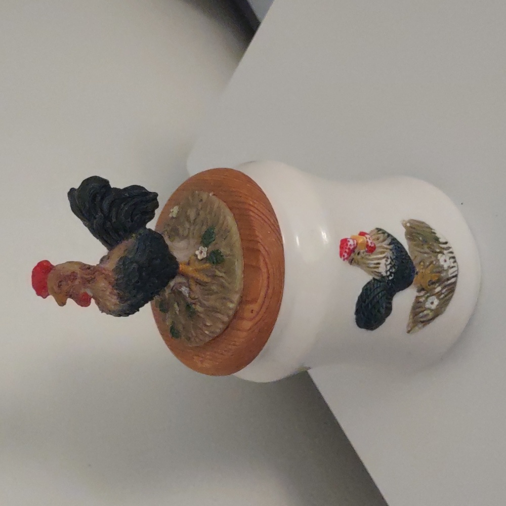 Rustic Ceramic Rooster Jar - White and Green